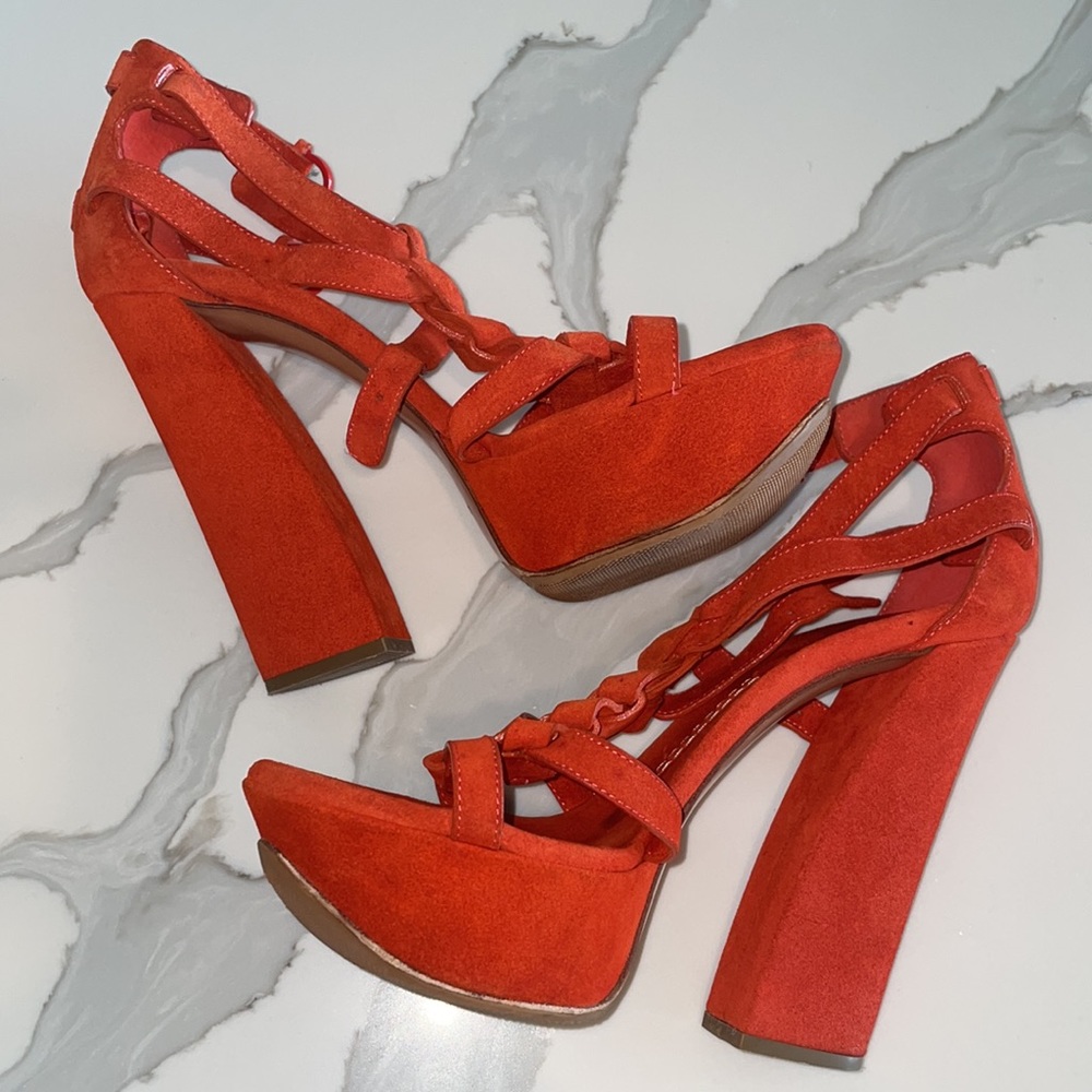 Casadei orange sueded Platform sandals size 6 - Picture 8 of 17